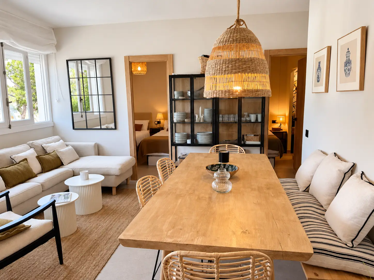 Helles Küstenwohnzimmer mit Rattan-Details